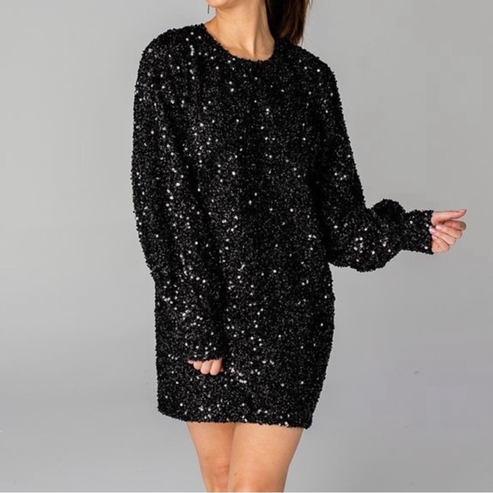 Buddy love sequin black mini dress size small. NWOT. Never worn